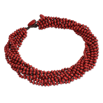 Bangkok Belle Red Torsade Necklace Wood Beaded Jewelry