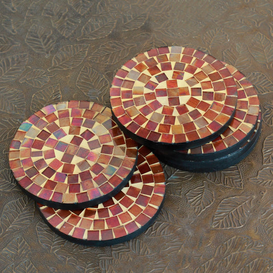 Earth's Vanity Round Glass Tile Coasters Handcrafted in India (set of 6)