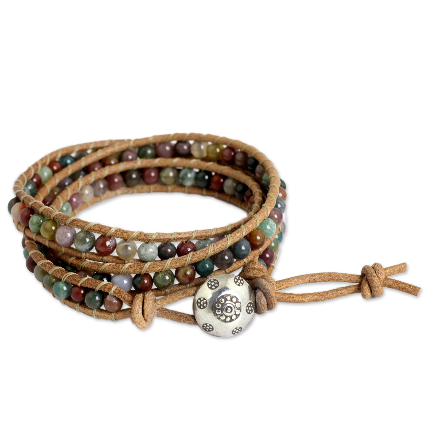 Inner Harmony Multi-colored Jasper and Leather Wrap Bracelet