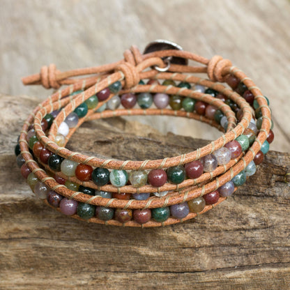 Inner Harmony Multi-colored Jasper and Leather Wrap Bracelet