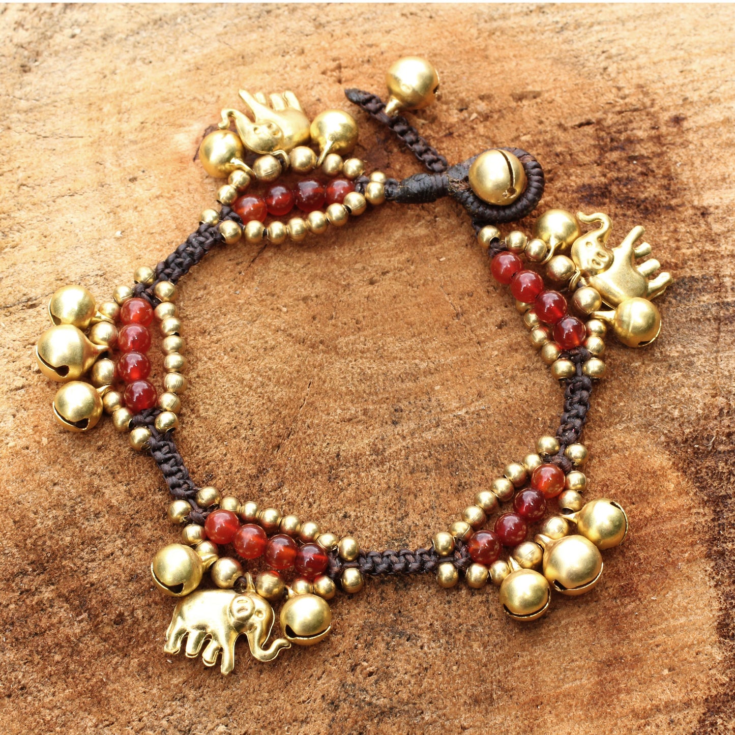 Fortune's Melody Carnelian Brass Beaded Bracelet
