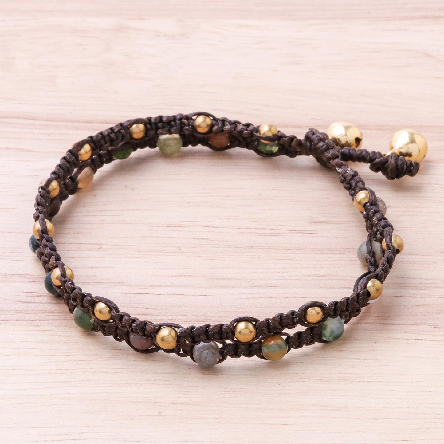 Green Boho Chic Agate Brass Bracelet