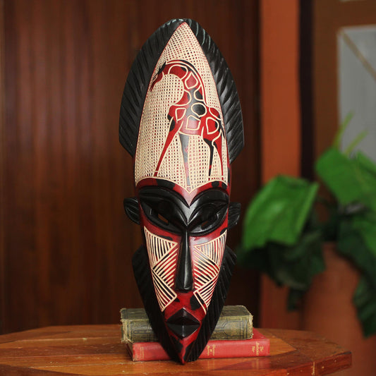 African Giraffe Spirit II Hand Carved Wood Mask