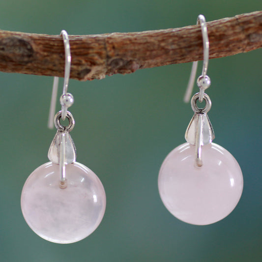 Moon of Romance Rose Quartz Sphere Earrings India Artisan Jewelry