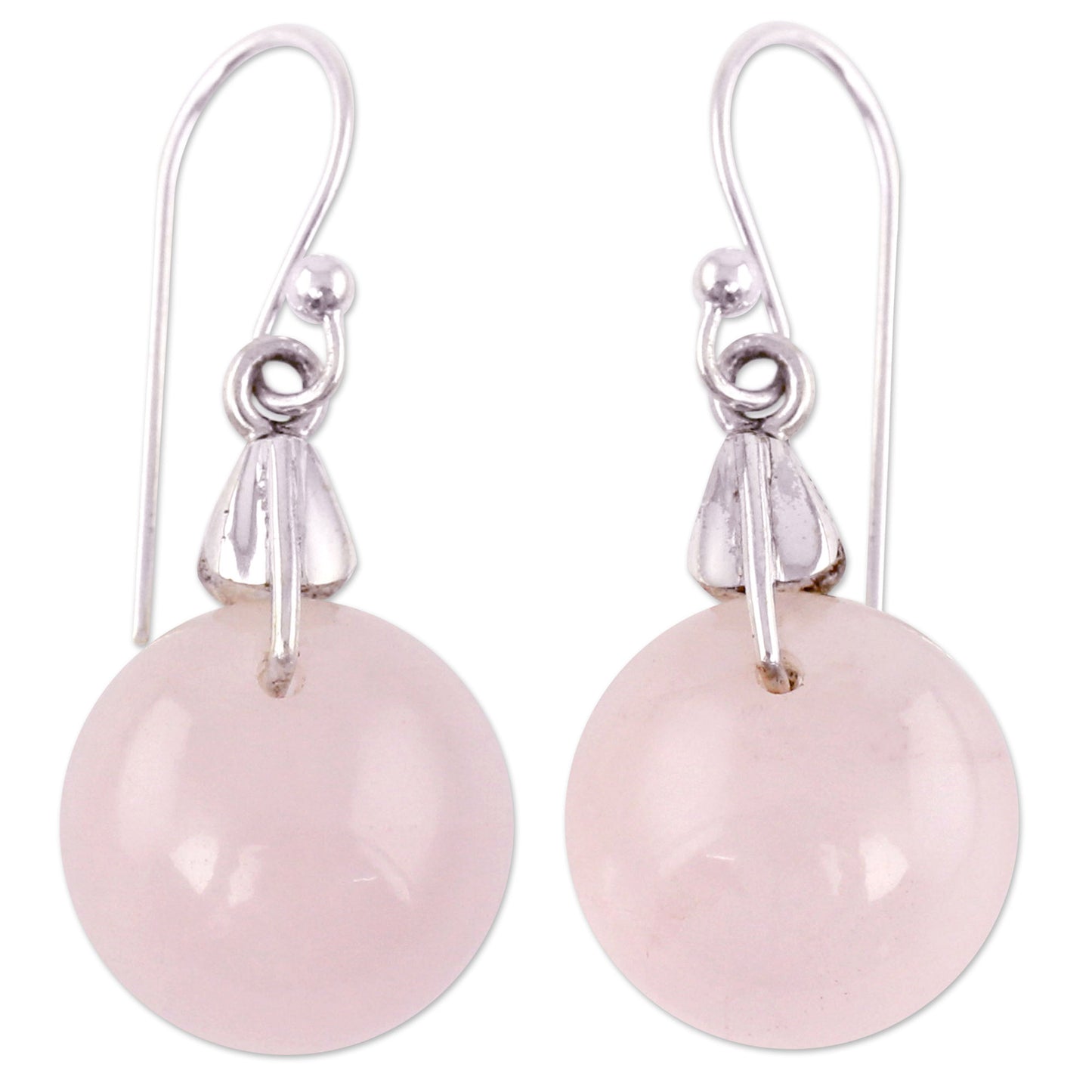 Moon of Romance Rose Quartz Sphere Earrings India Artisan Jewelry