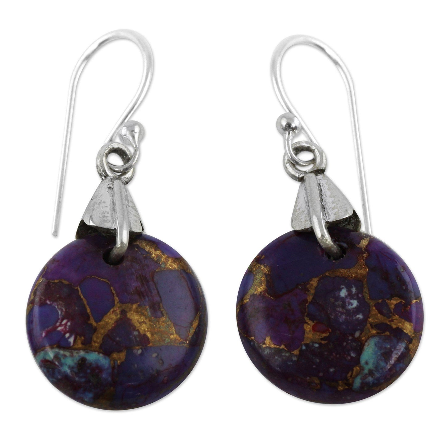 Purple Turquoise Moon & Sterling Silver Dangle Earrings