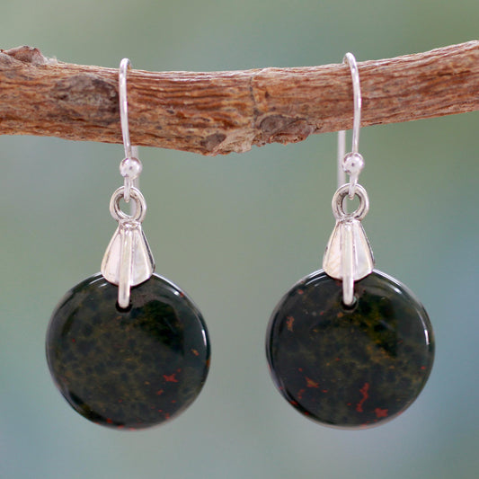 Moon of Justice Bloodstone Sphere Earrings India Artisan Jewelry