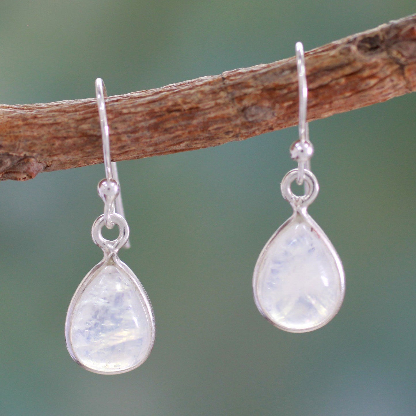 NOVICA - Silver Moonstone Teardrop Dangle Earrings