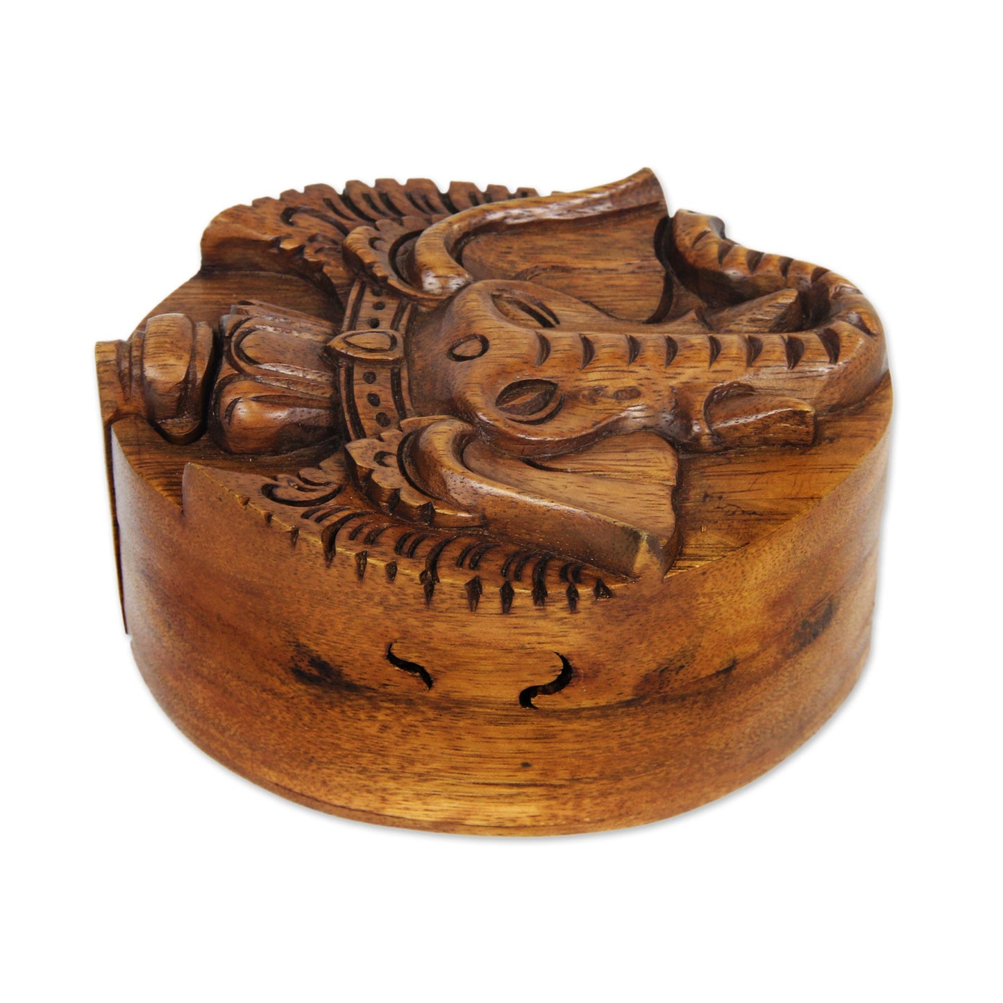 Auspicious Ganesha Hand Carved Balinese Wood Puzzle Box