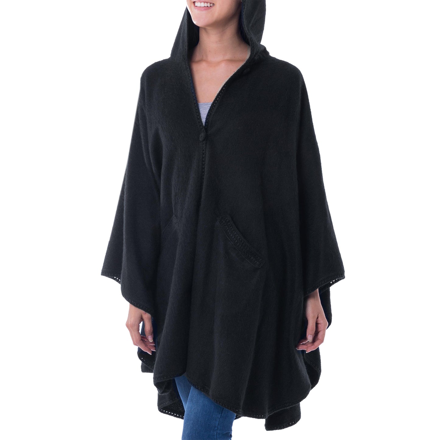 Glamorous Night Black Hooded Ruana Cape