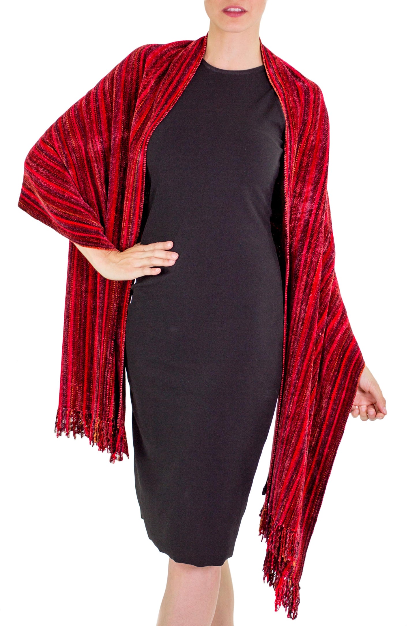 Crimson Fantasy Guatemalan Handcrafted Rayon Chenille Shawl