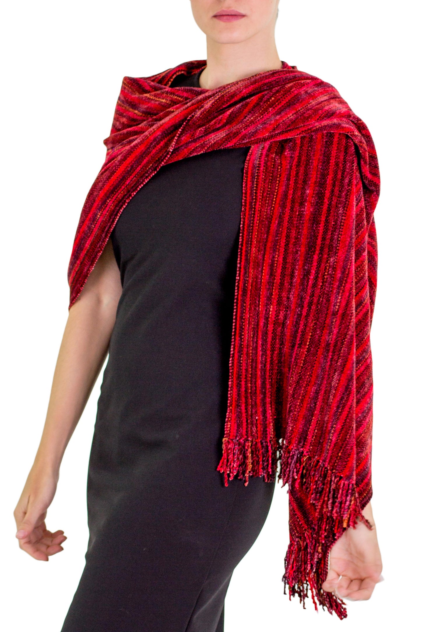 Crimson Fantasy Guatemalan Handcrafted Rayon Chenille Shawl