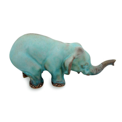 Turquoise Elephant Sawasdee Artisan Crafted Ceramic Statuette