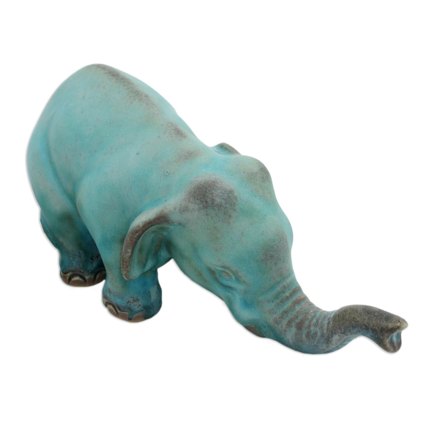 Turquoise Elephant Sawasdee Artisan Crafted Ceramic Statuette