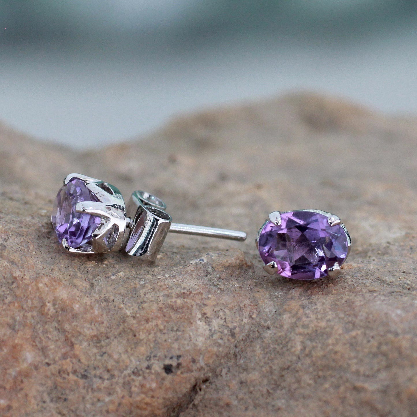 NOVICA - Handcrafted Amethyst & Sterling Silver Earrings