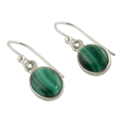 Verdant Paths Malachite Silver Dangle Earrings