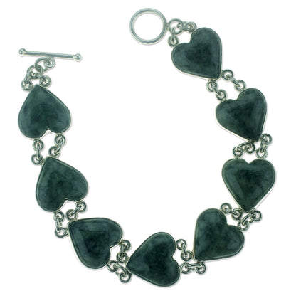 Love Immemorial Heart Shaped Jade Sterling Silver Link Bracelet