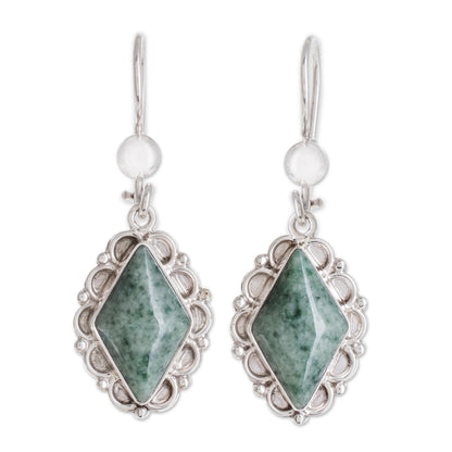 Diamond Dahlia Guatemalan Light Green Jade Earrings