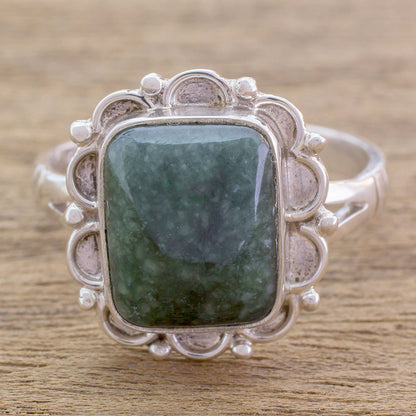 Maya Zinnia Guatemalan Dark Green Jade Cocktail Ring