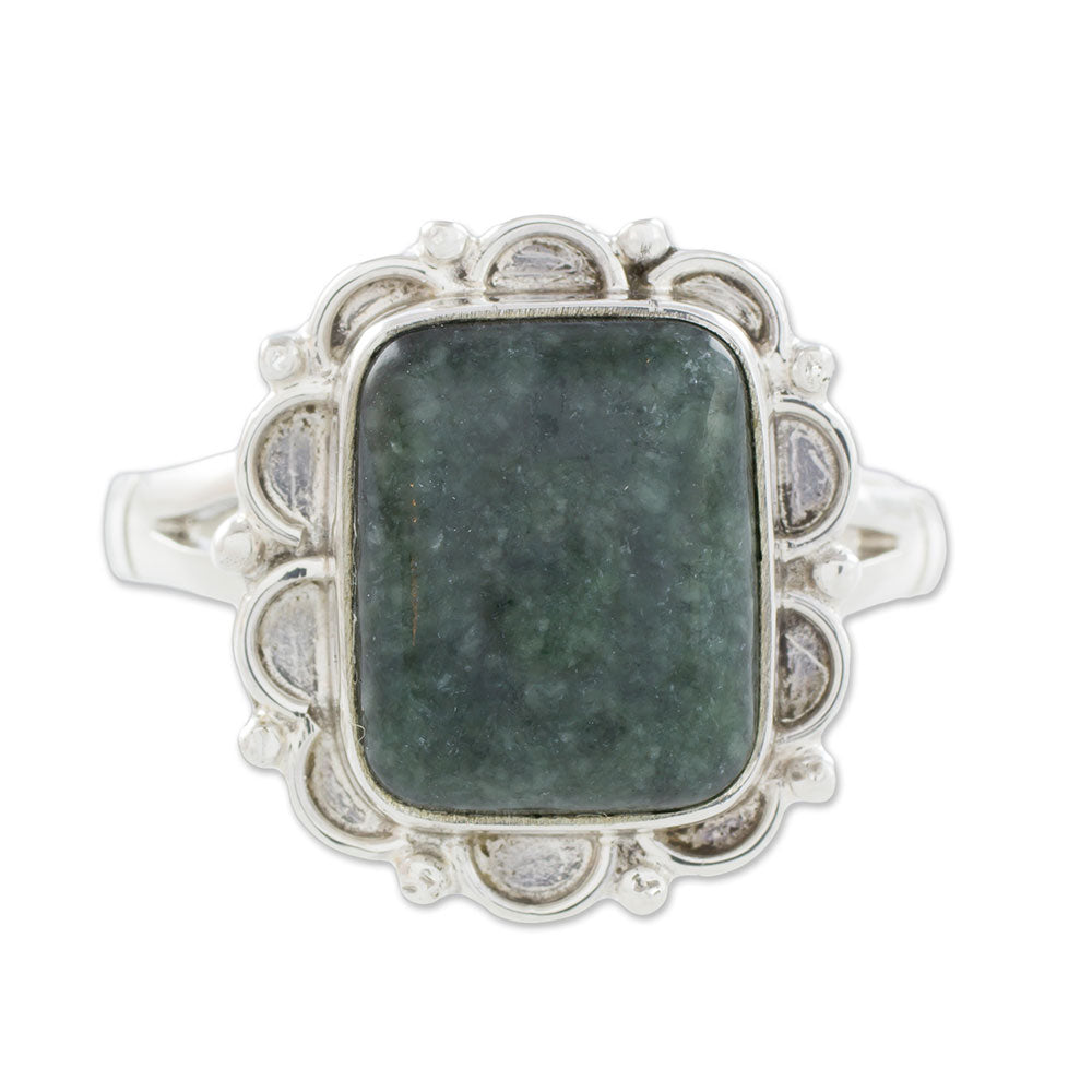 Maya Zinnia Guatemalan Dark Green Jade Cocktail Ring