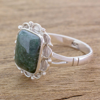 Maya Zinnia Guatemalan Dark Green Jade Cocktail Ring