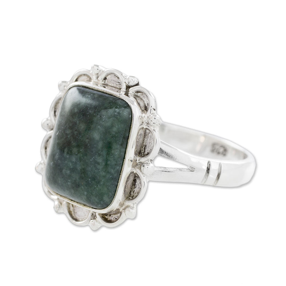 Maya Zinnia Guatemalan Dark Green Jade Cocktail Ring