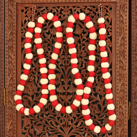 Candy Cane Pompoms Red and White Handmade Felt Holiday Garland