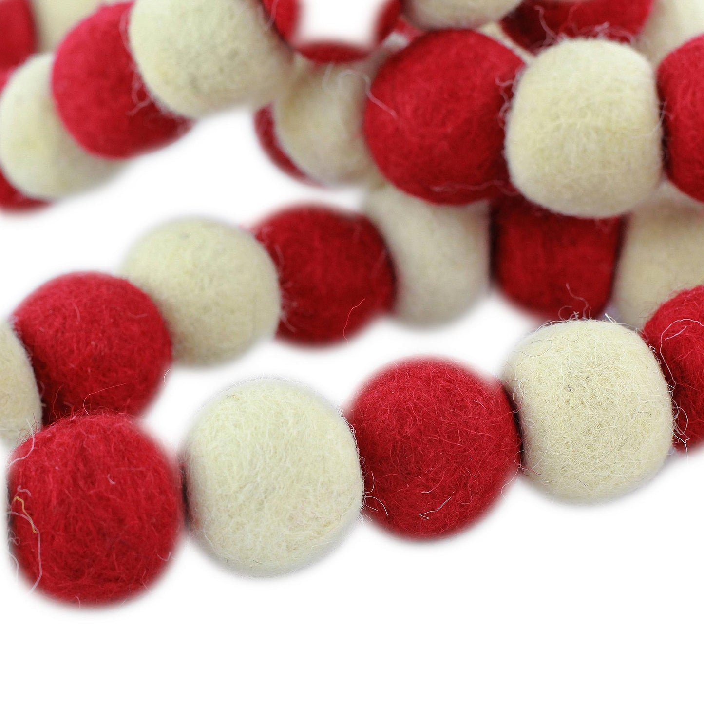 Candy Cane Pompoms Red and White Handmade Felt Holiday Garland