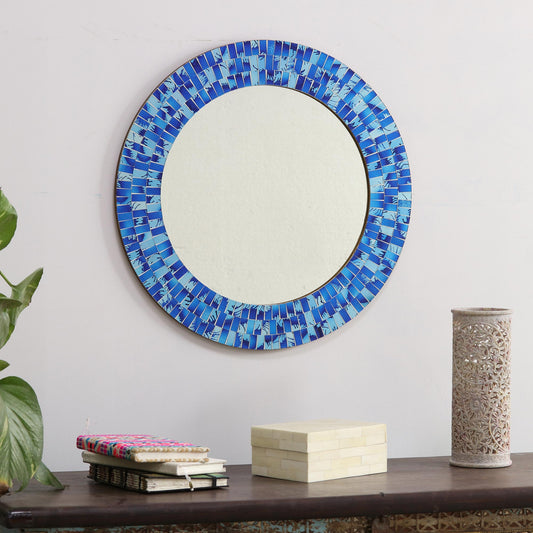 Tropical Fusion Handcrafted Glass Tile Round Wall Mirror