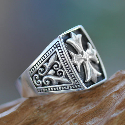 Brave Knight Sterling Silver Cross Ring