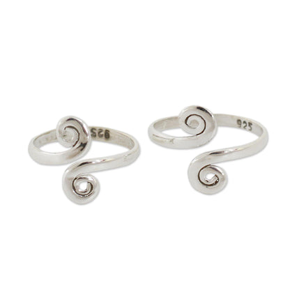 Sterling Silver Spiral Adjustable Toe Rings - Set of 2