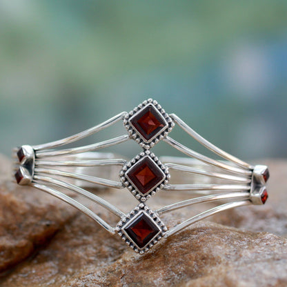 Garnet & Sterling Silver Cuff Bracelet