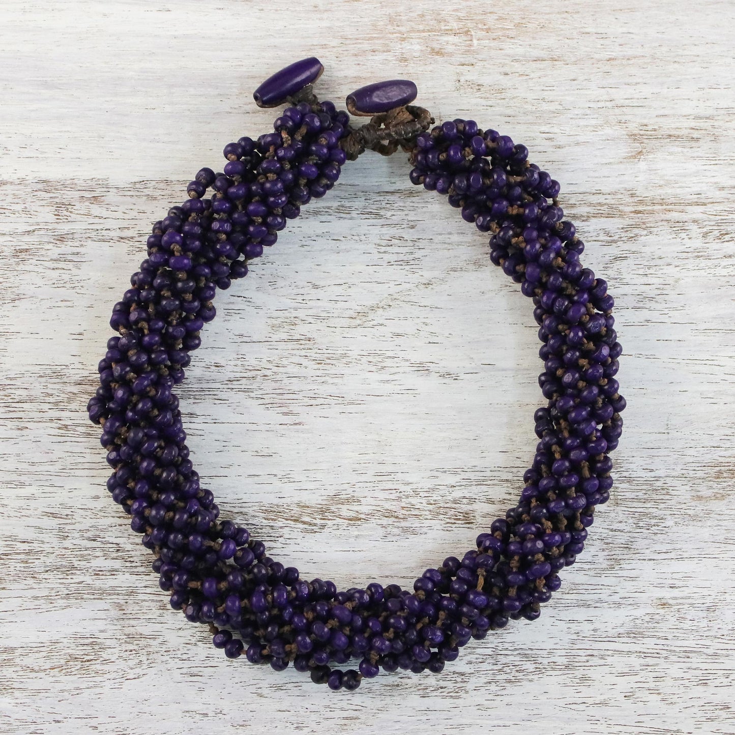 Nan Belle Purple Beaded Wood Torsade Necklace