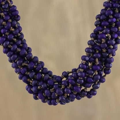 Nan Belle Purple Beaded Wood Torsade Necklace