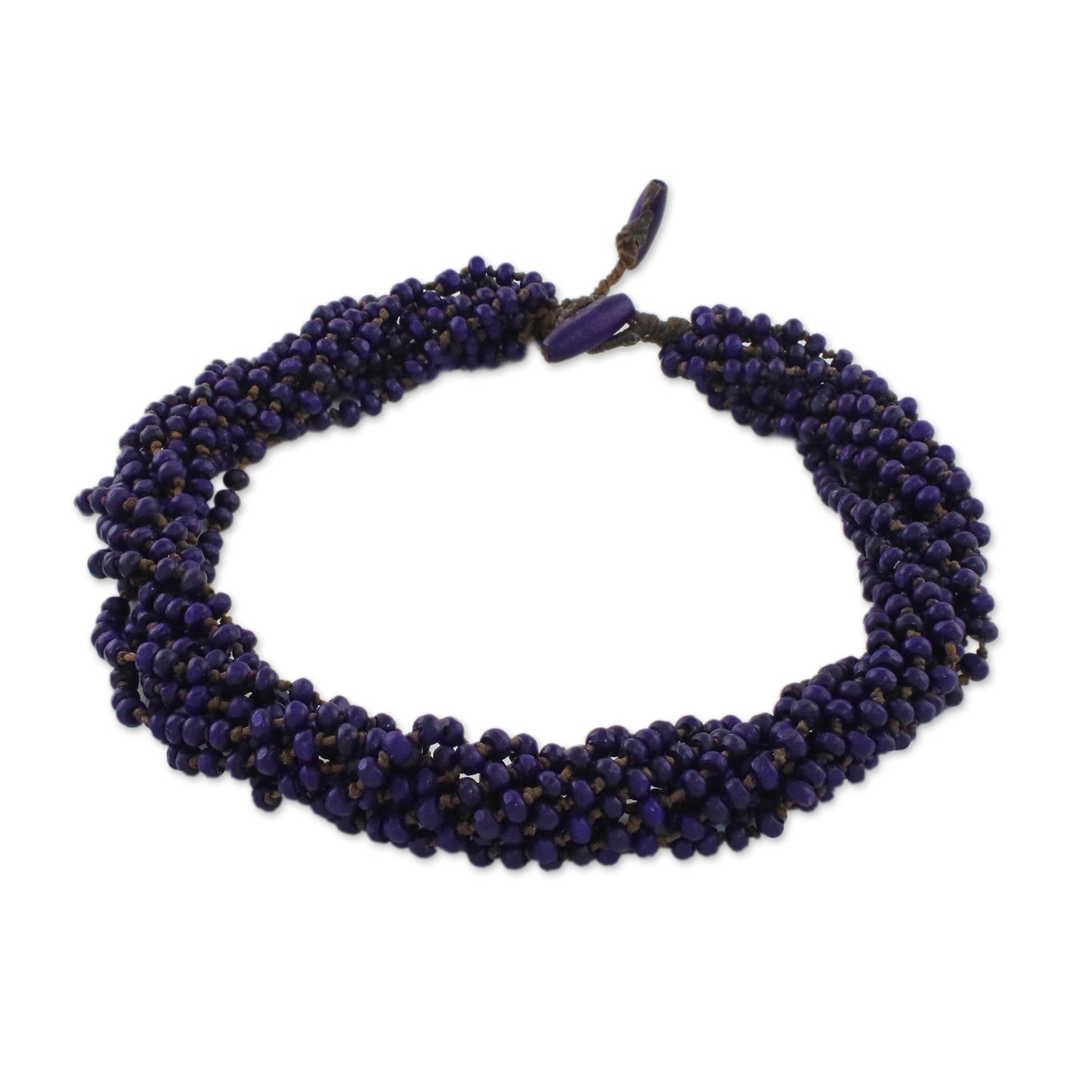 Nan Belle Purple Beaded Wood Torsade Necklace