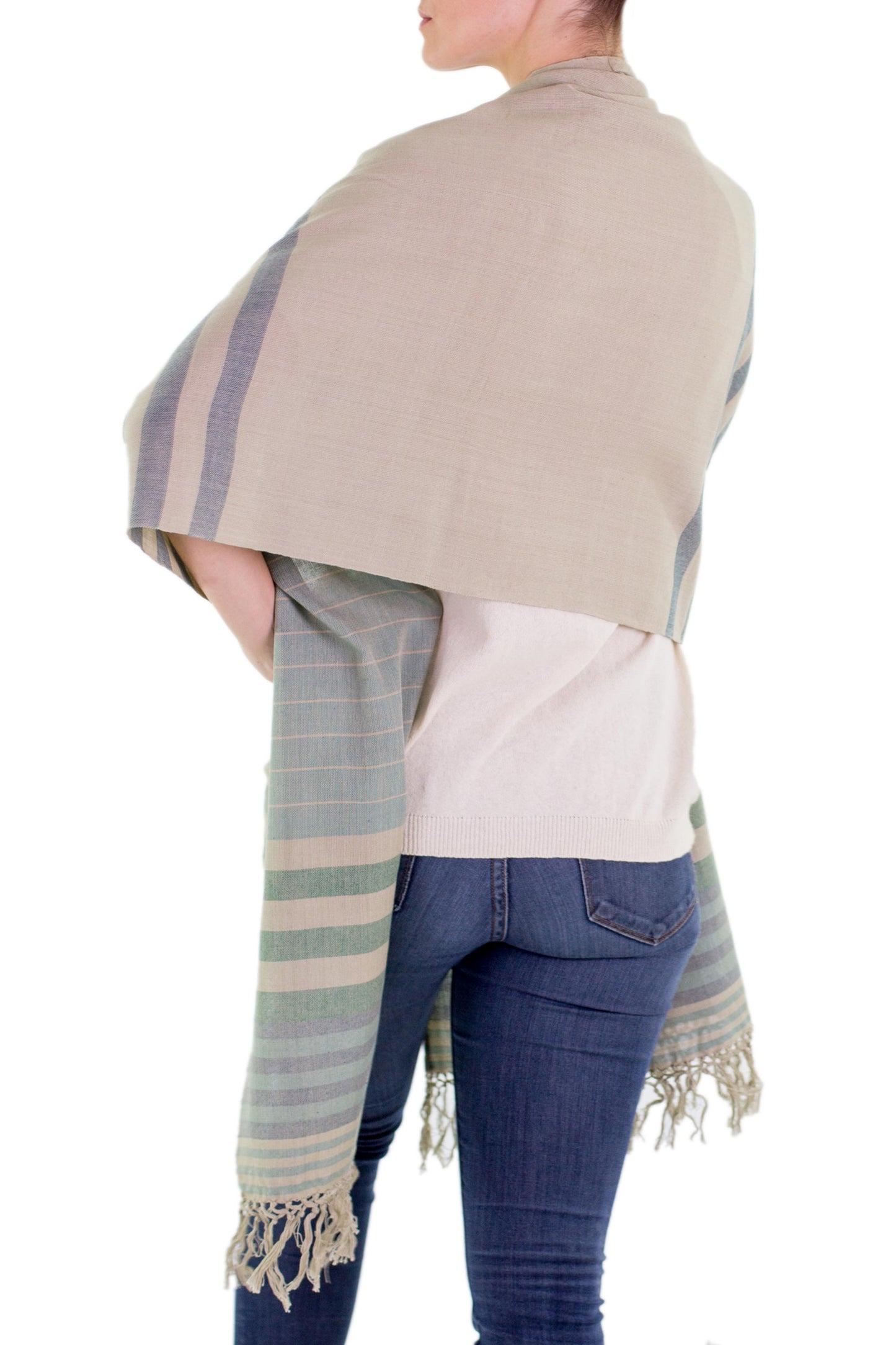 Verdant Comalapa Breeze Handwoven Striped Cotton Shawl