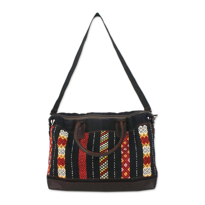 Naga Midnight Leather Accent Tribal Cotton Shoulder Bag