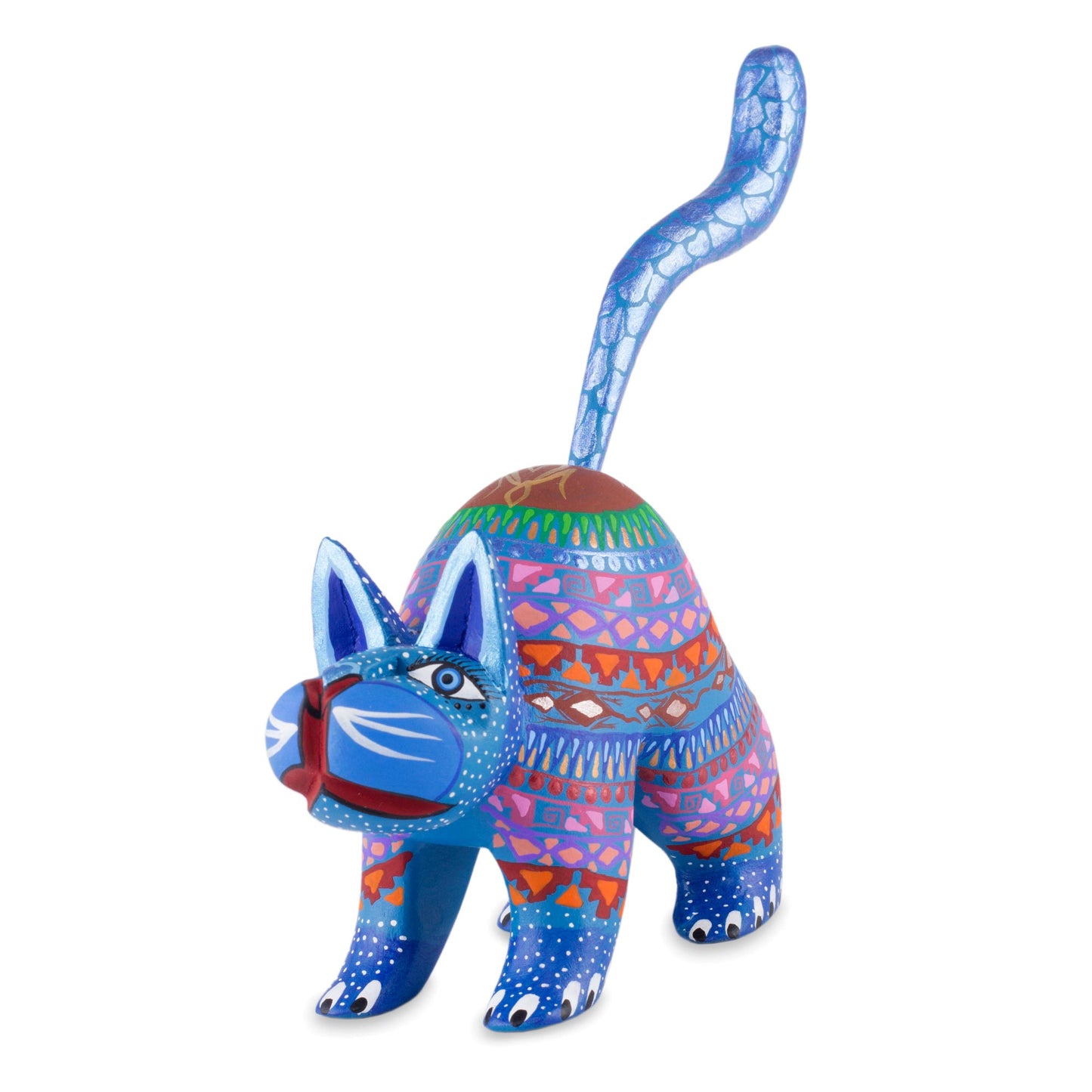 Blue Cat Greeting Mexican Alebrije Cat Sculpture