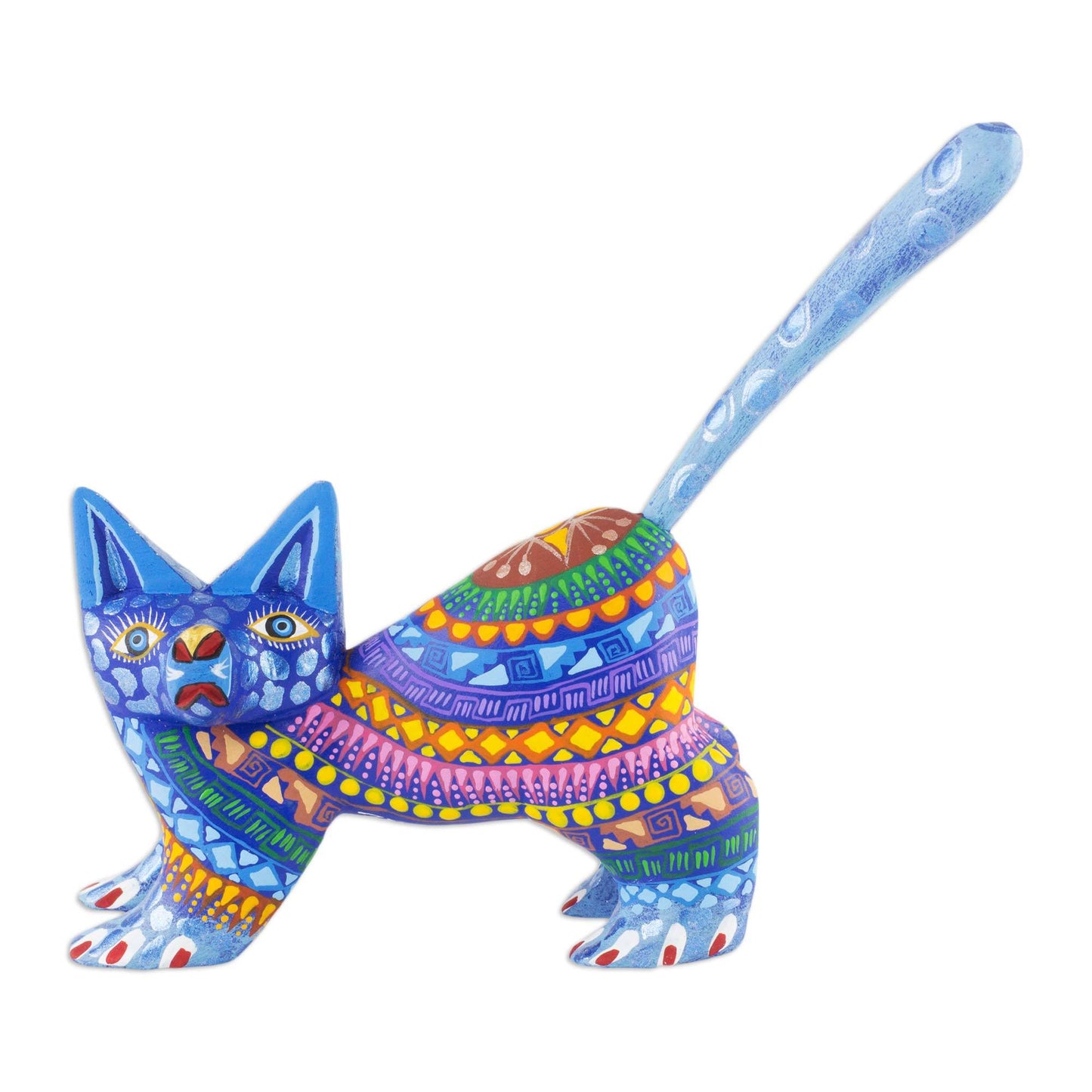 Playful Blue Kitten Wood Sculpture