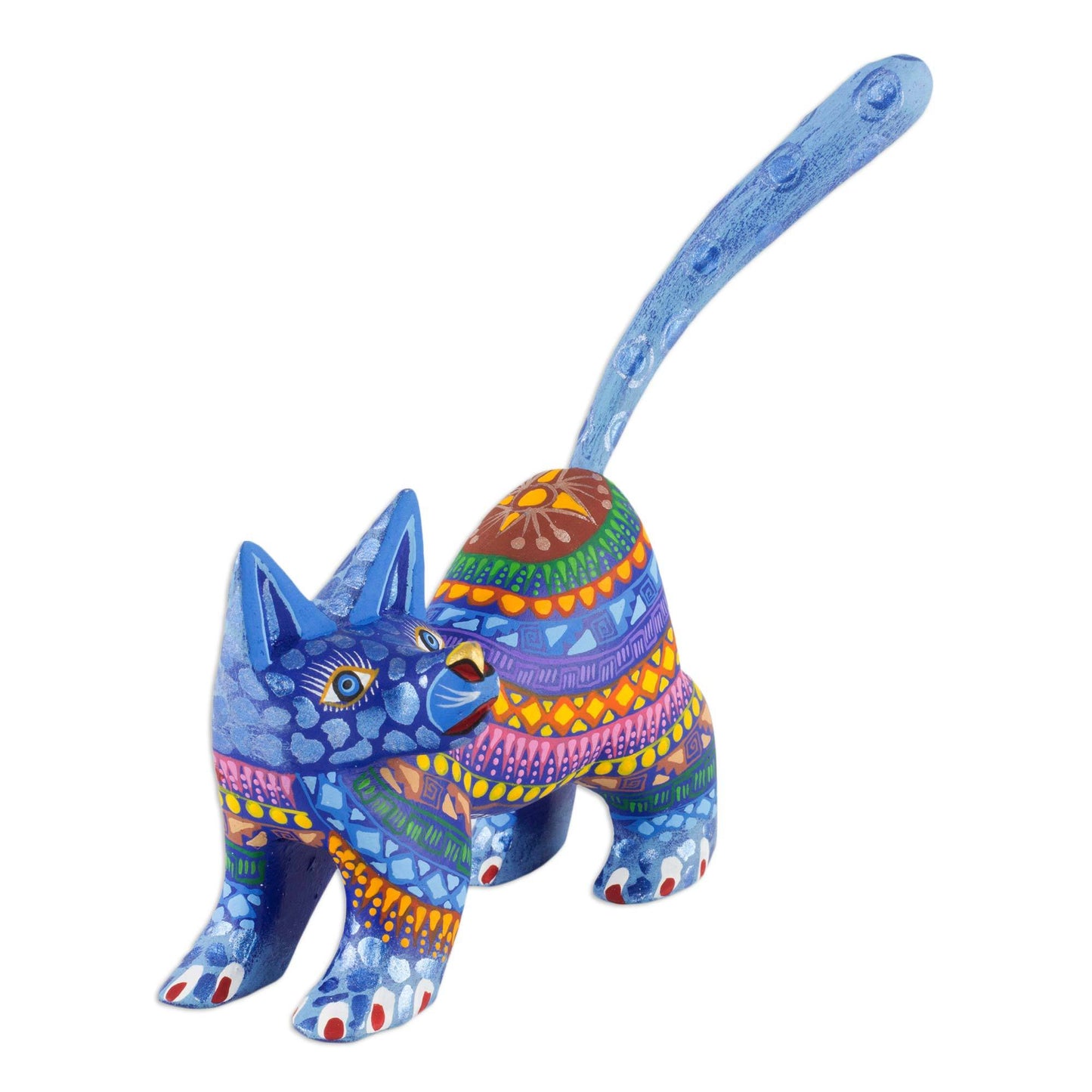 Playful Blue Kitten Wood Sculpture