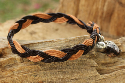 Joyous Nature Braided Leather Smoky Quartz Bracelet with Hill Tribe Silver