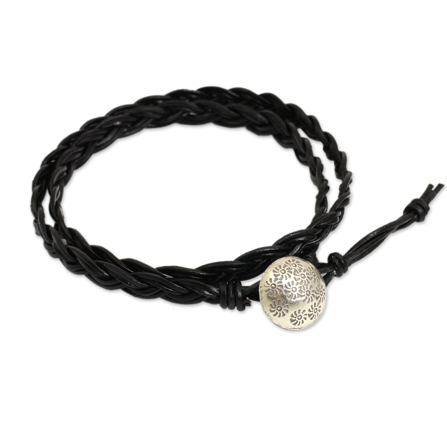 Black Braid Black Braided Leather Bracelet with Hill Tribe Silver