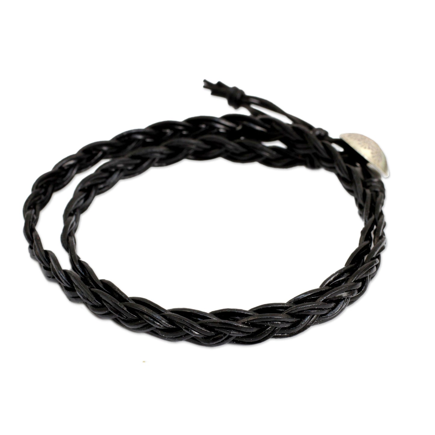 Black Braid Black Braided Leather Bracelet with Hill Tribe Silver