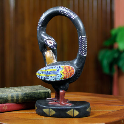 My Lovely Bird Adinkra Symbol Bird Wood Sculpture with Glass Beads