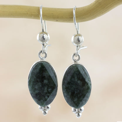 Three Desires Modern Handmade Faceted Green Jade Earrings