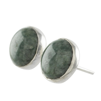 Harmonious Peace Jade & Silver Round Stud Earrings