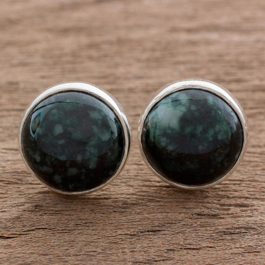 Harmonious Peace Jade & Silver Button Earrings