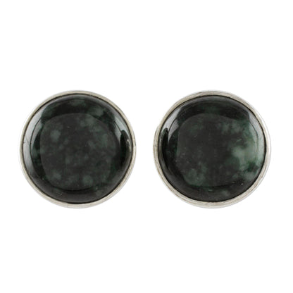 Harmonious Peace Jade & Silver Button Earrings