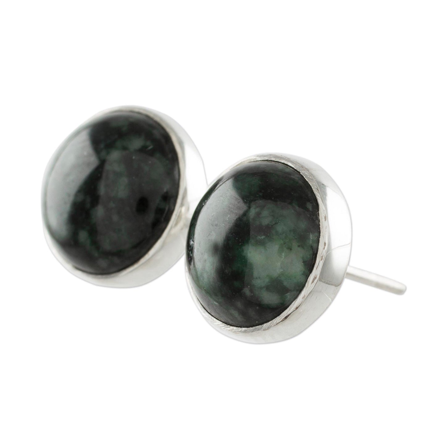 Harmonious Peace Jade & Silver Button Earrings