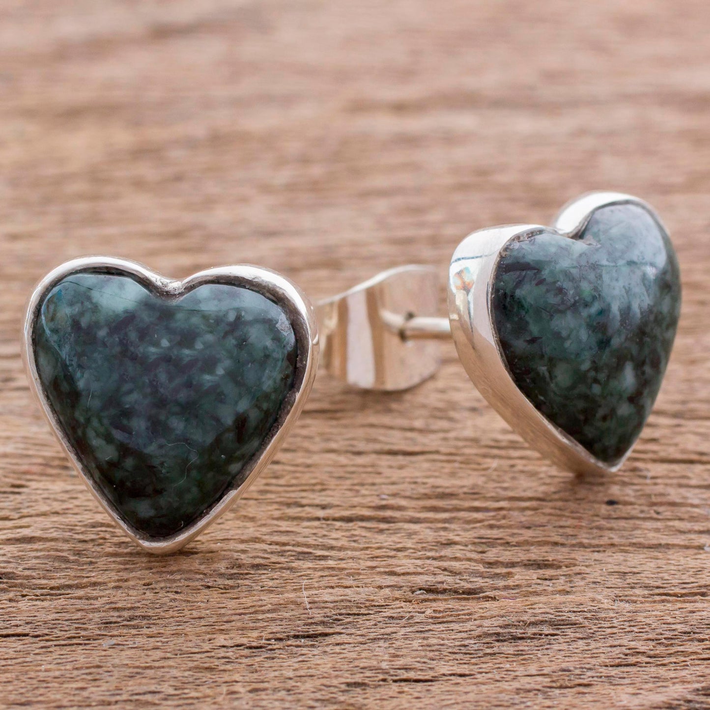 Love Sacred Dark Green Jade Heart Earrings Artisan Crafted Jewelry